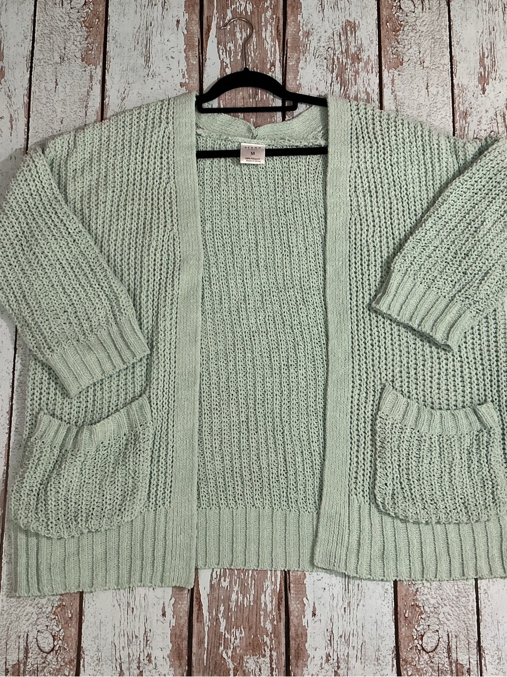 Serra Mint Green Open-Front Chunky Knit Cardigan